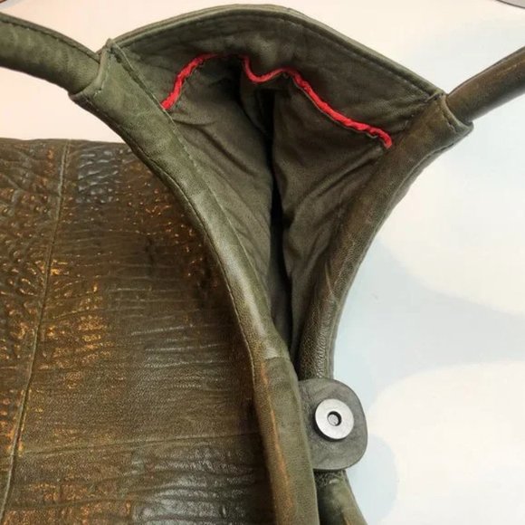Genuine Leather Olive Green Tote - Picture 2 of 5